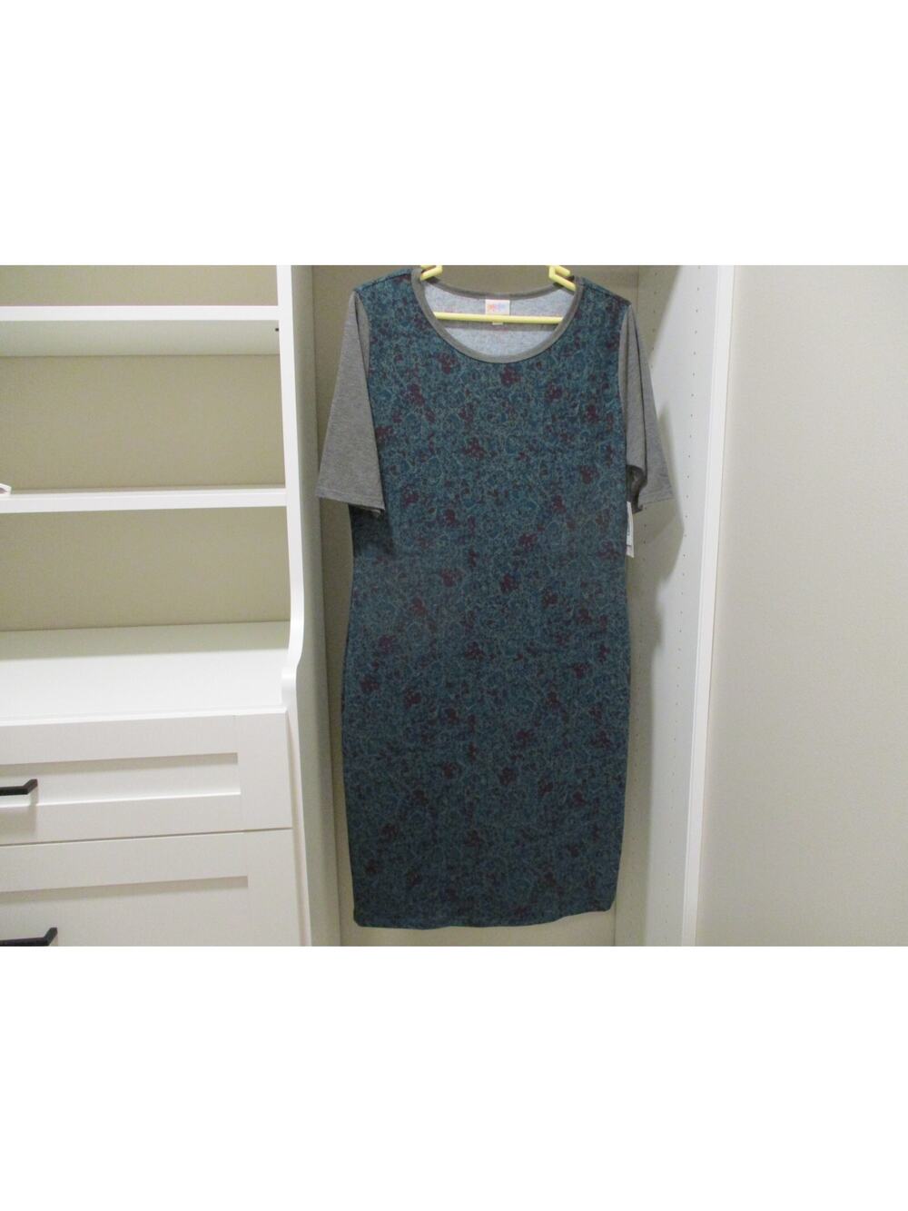 LULAROE JULIA GREY BLUE RED PULLOVER DRESS SIZE XL